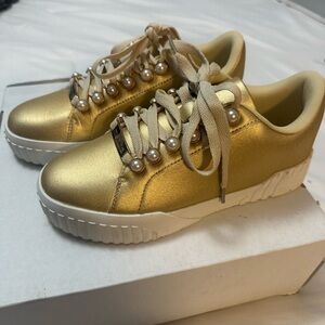 Gorgeous gold sneakers with pearl buttons NWOT